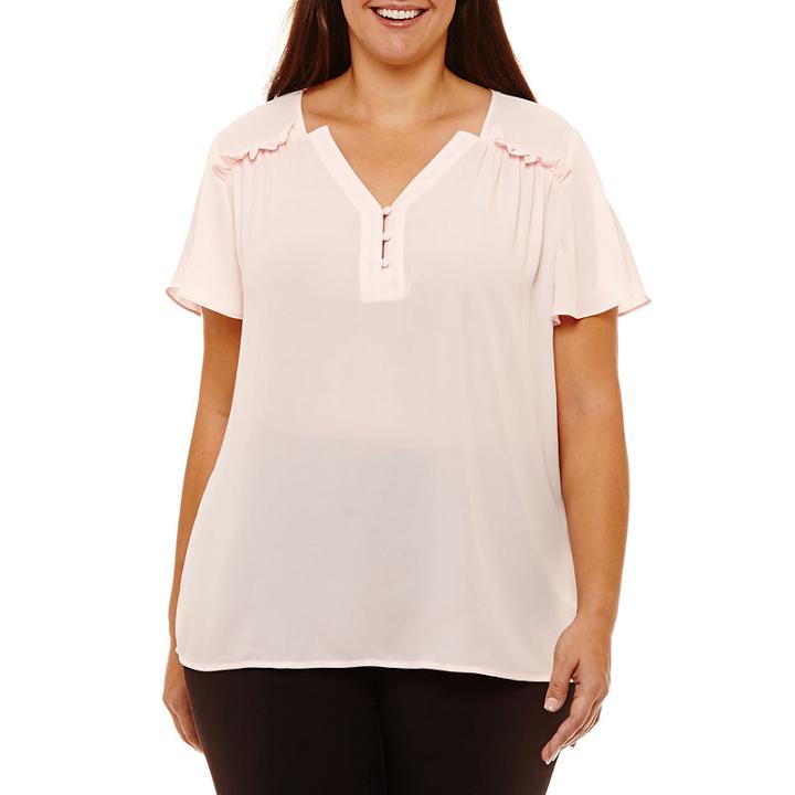 Liz Claiborne V-neck Chiffon Popover Chiffon Blouse-plus