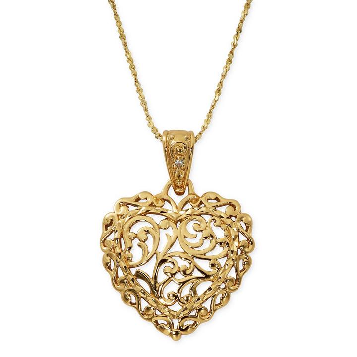 Made In Italy Womens 24k Gold Over Silver Sterling Silver Heart Pendant Necklace
