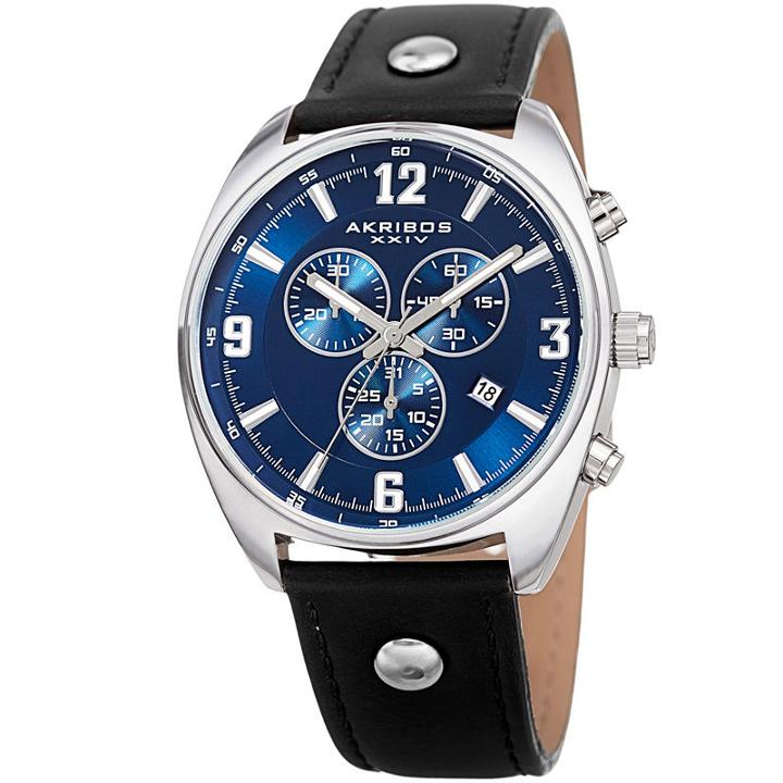 Akribos Xxiv Mens Black Strap Watch-a-969bkbu