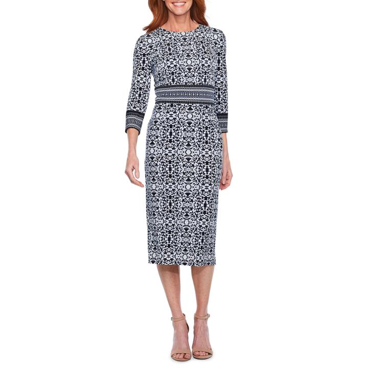 Liz Claiborne 3/4 Sleeve Scroll Sheath Dress