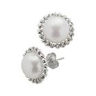 Cultured Freshwater Pearl & Brilliance Bead Sterling Silver Button Earrings