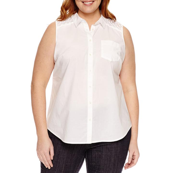 St. John's Bay Sleeveless Button Front Shirt - Plus
