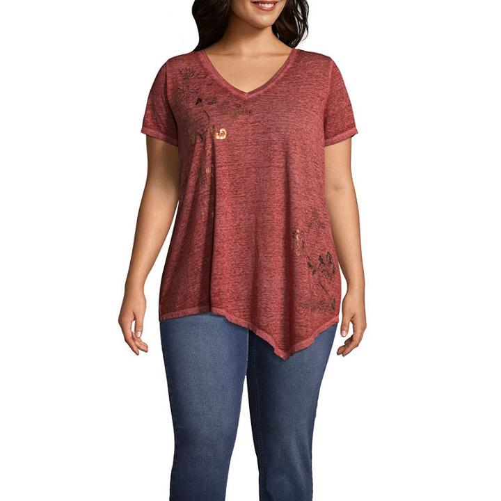 Unity World Wear V-neck Burnout Asymmetric Tee- Plus