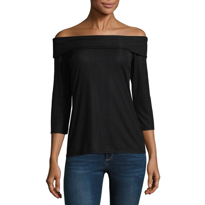 City Streets 3/4 Sleeve Scoop Neck Knit Blouse