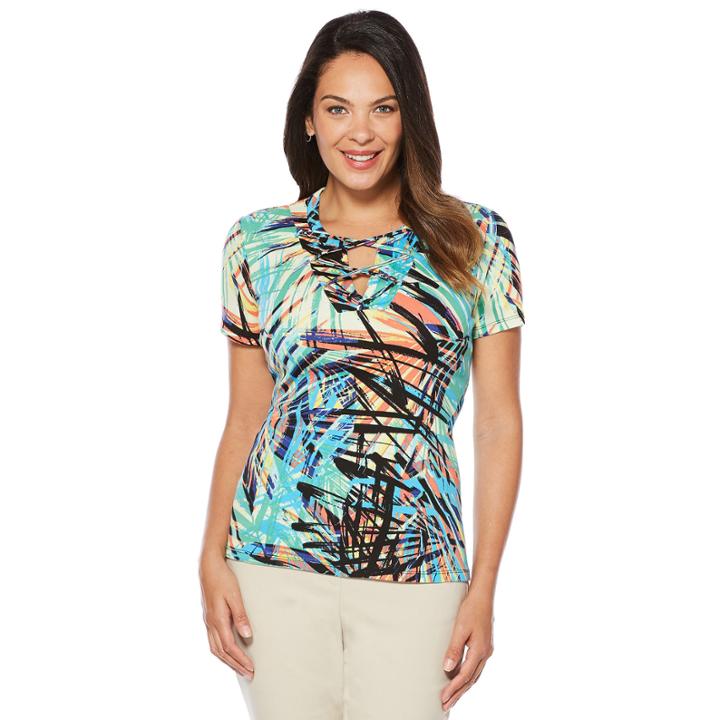 Rafaella Short Sleeve Split Crew Neck Graphic T-shirt