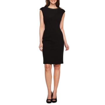 London Style Sleeveless Embellished Sheath Dress-petites