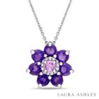 Laura Ashley Womens Purple Amethyst Sterling Silver Pendant Necklace