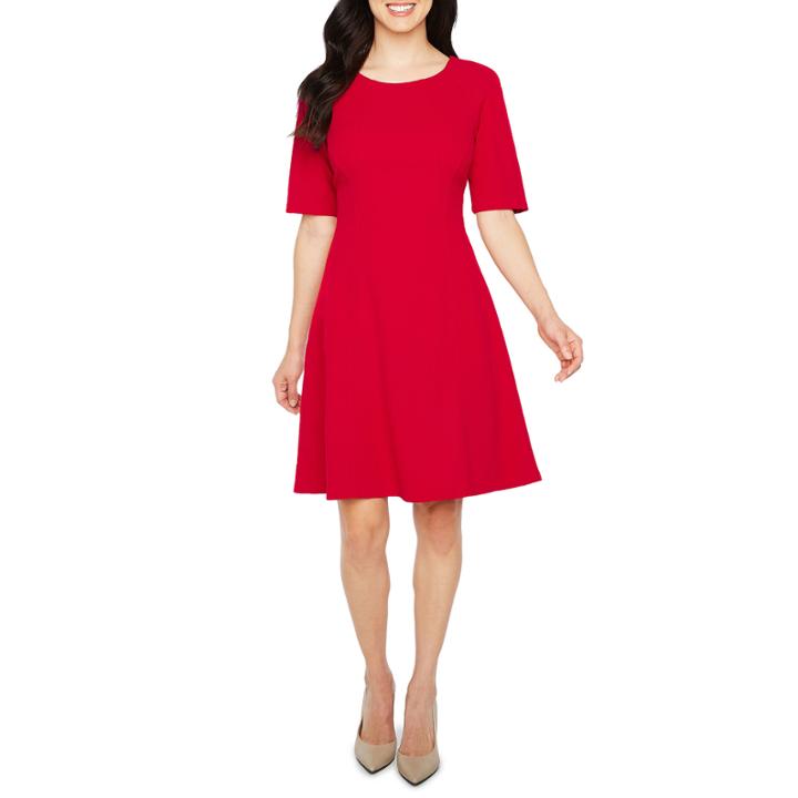 Liz Claiborne Elbow Sleeve Fit & Flare Dress