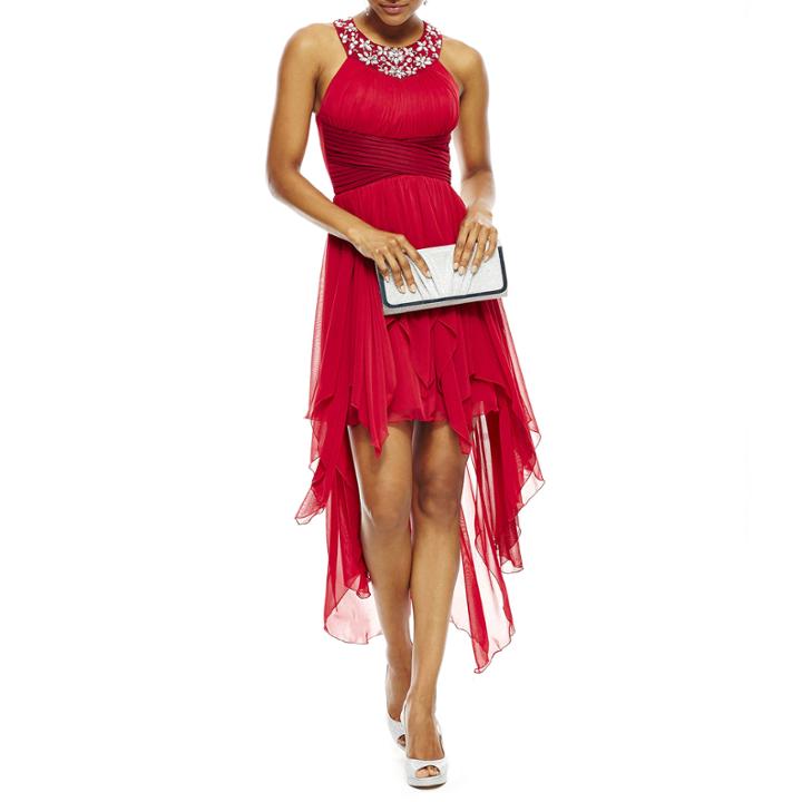 My Michelle Sleeveless Embellished-neck High-low Dress