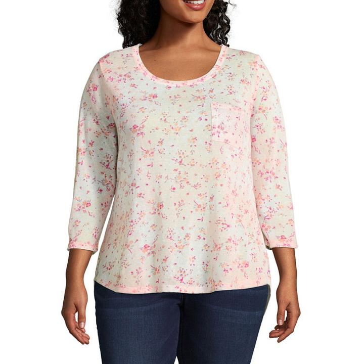Wallflower 3/4 Sleeve Scoop Neck Floral T-shirt-womens Juniors Plus