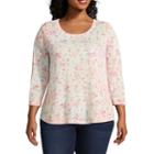 Wallflower 3/4 Sleeve Scoop Neck Floral T-shirt-womens Juniors Plus