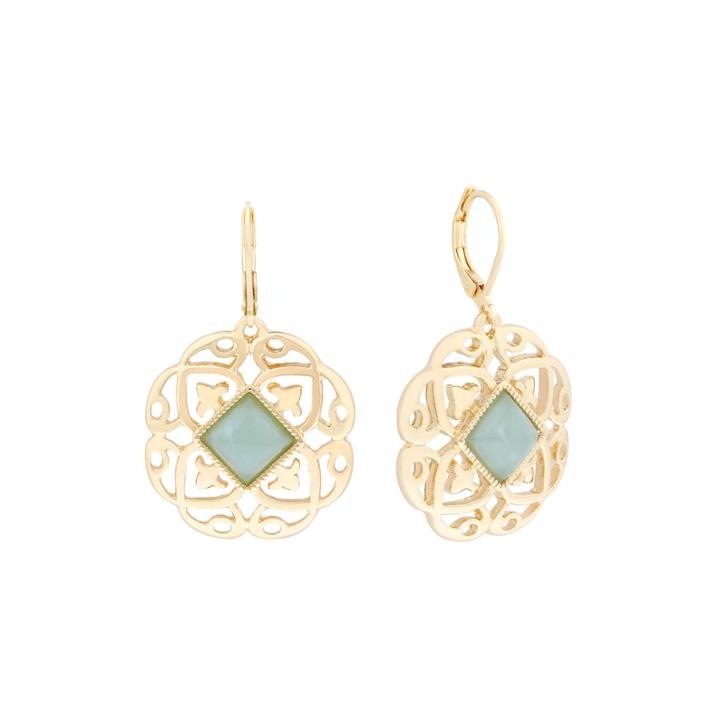 Monet Green Stone Gold-tone Drop Earrings