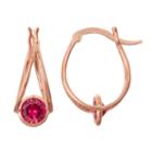 Lab-created Ruby 14k Rose Gold Over Silver Hoop Earrings