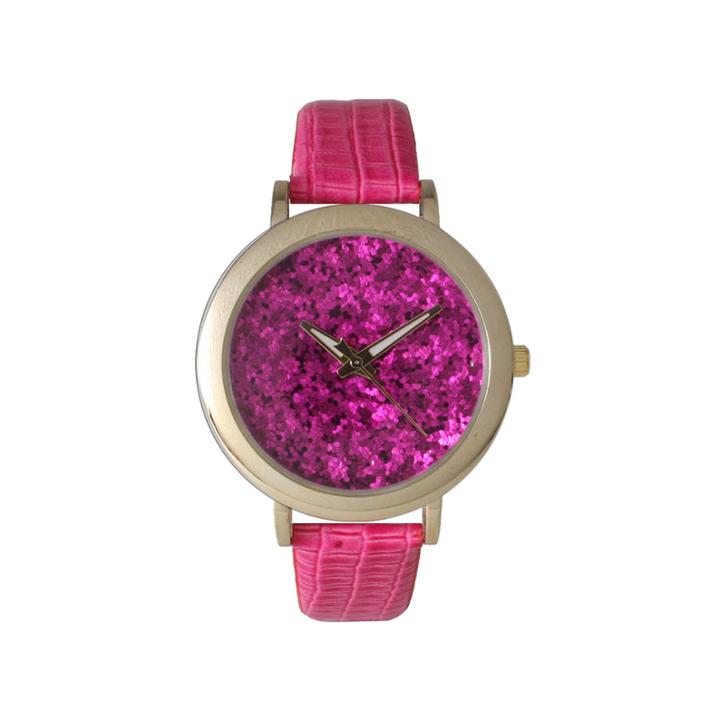 Olivia Pratt Womens Colored Metallic Stone Dial Hot Pink Leather Watch 26359hot Pink