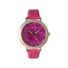 Olivia Pratt Womens Colored Metallic Stone Dial Hot Pink Leather Watch 26359hot Pink