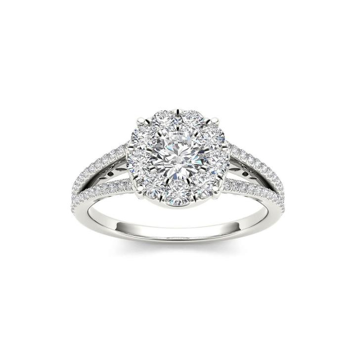 1 Ct. T.w. Diamond Cluster 10k White Gold Engagement Ring