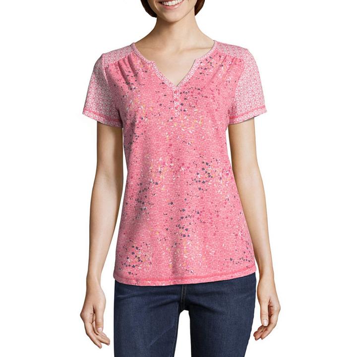 St. John's Bay Active Short Sleeve Henley Shirt-petites