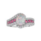 Lab Created Opal, Pink & White Sapphire Sterling Silver Ring