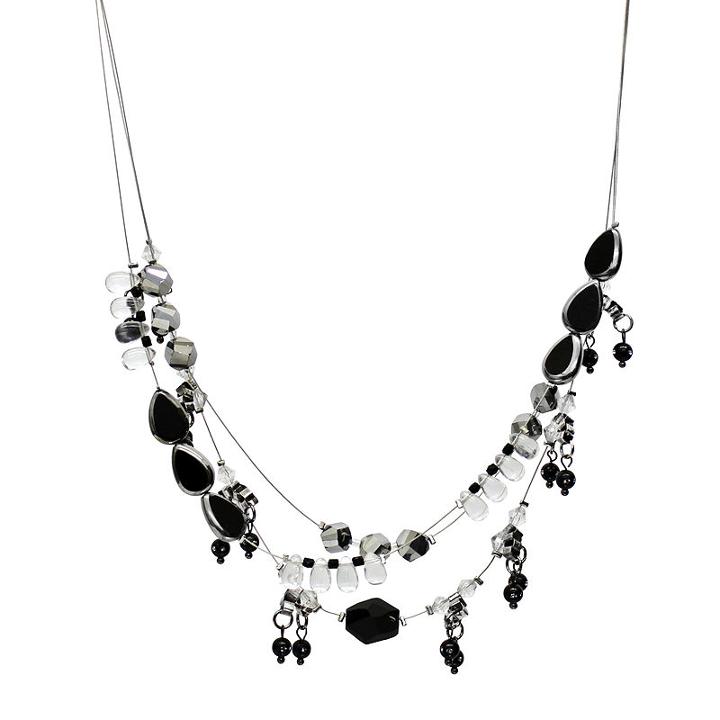 Aris By Treska Black Silver-tone 3-strand Illusion Necklace