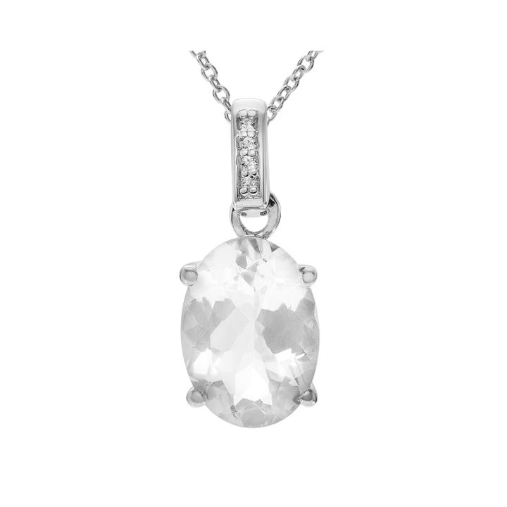 Genuine Crystal Quartz And White Topaz Sterling Silver Pendant Necklace