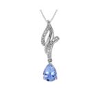 Genuine Aquamarine And Diamond-accent 10k White Gold Swirl Pendant Necklace