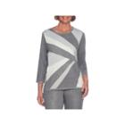 Alfred Dunner Silver Belles 3/4 Sleeve Crew Neck Pullover Sweater
