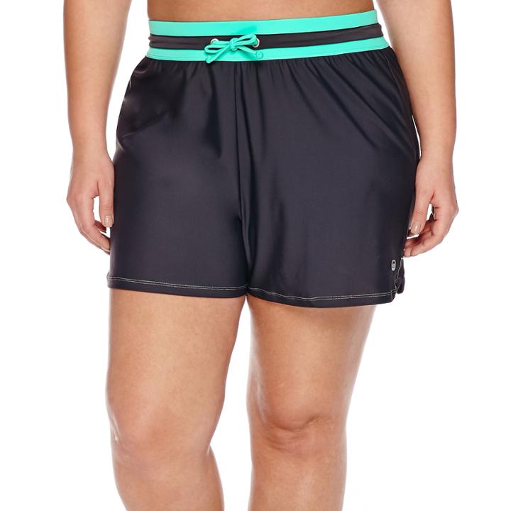 Free Country Drawstring Solid Swim Shorts Plus