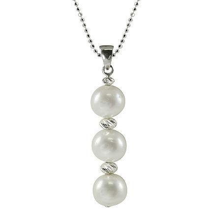 Cultured Freshwater Pearl Linear Sterling Silver Pendant Necklace