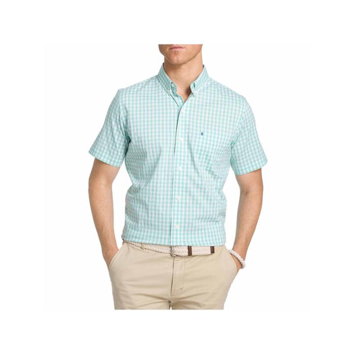 Izod Ss Advantage Check Woven Short Sleeve Checked Button-front Shirt-big And Tall