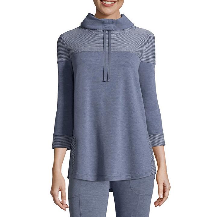 St. John's Bay Active 3/4 Sleeve Cowl Neck T-shirt-womens Petite