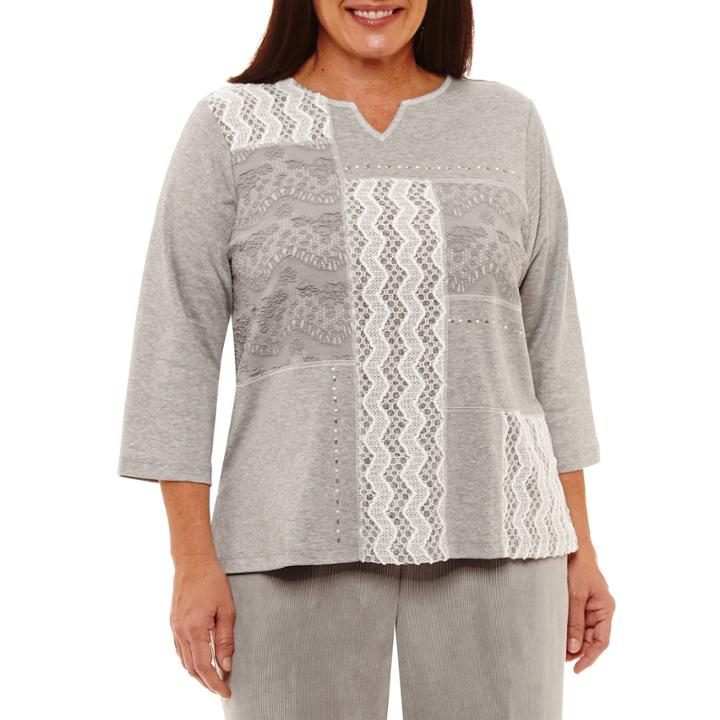 Alfred Dunner Eskimo Kiss Mixed Media Colorblock T-shirt-plus