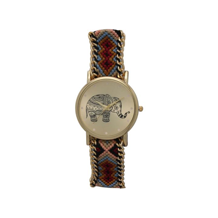 Olivia Pratt Womens Maroon Braided Elephant Print Dial Strap Watch 14811