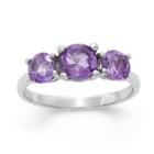 Womens Amethyst Purple Sterling Silver 3-stone Ring