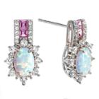 Lab Created Opal & Pink And White Sapphire Sterling Silver Earrings