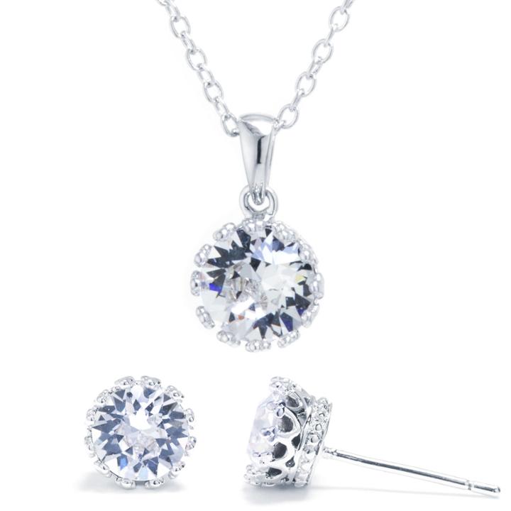 Sparkle Allure Womens 3-pc. Clear Silver Over Brass Jewelry Set