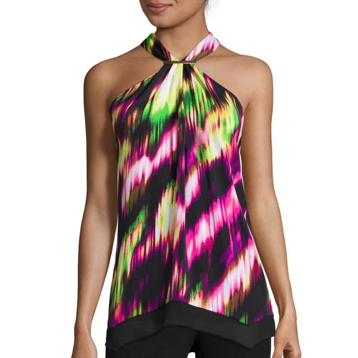 Worthington Sleeveless Sharkbite Halter Blouse