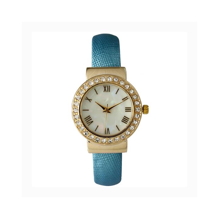 Olivia Pratt Womens Gold-tone And Blue Cuff Watch