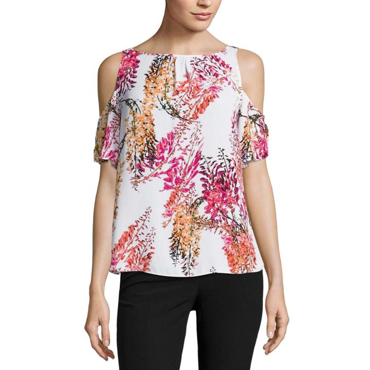 Worthington Short Flutter Sleeve Cold Shoulder Blouse