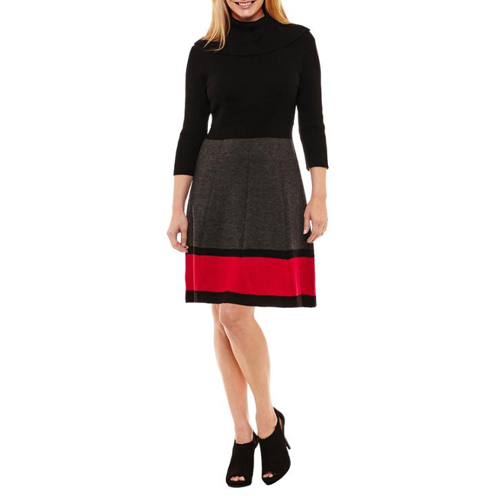 Ronni Nicole 3/4 Sleeve Fit & Flare Dress-petites