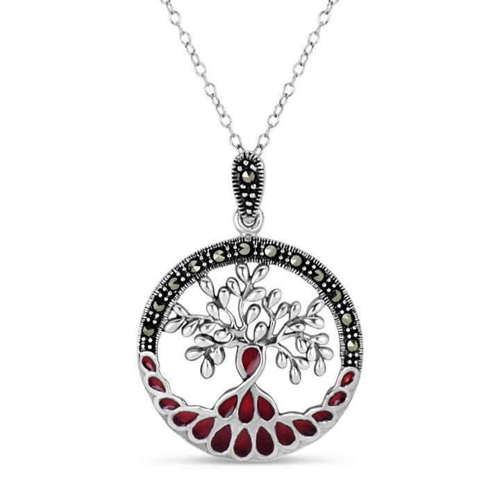 Swarovski Womens Black Marcasite Round Pendant Necklace