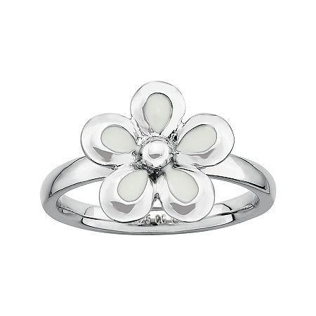 Personally Stackable Sterling Silver White Flower Stackable Ring