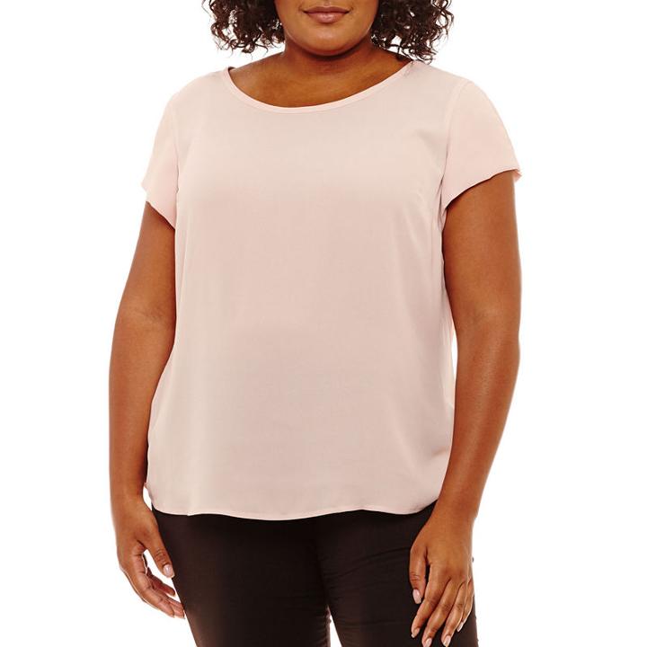 Worthington Short Sleeve Woven T-shirt - Plus