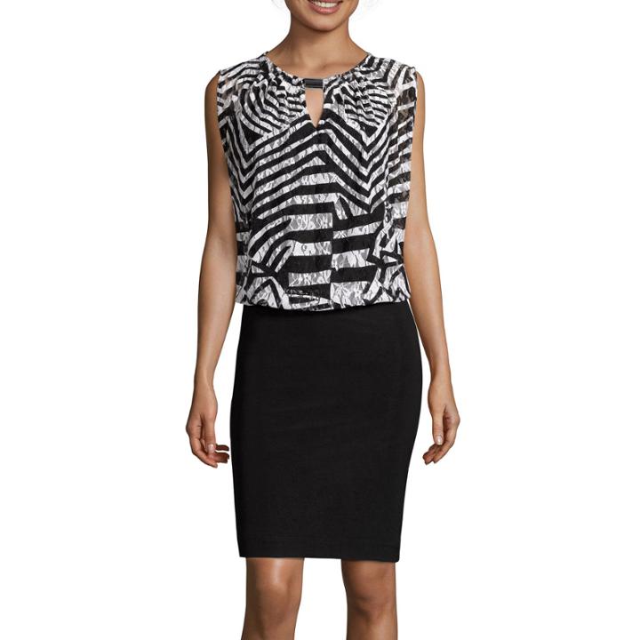 Perceptions Sleeveless Printed Lace-top Blouson Dress