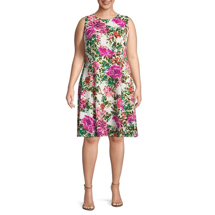 Liz Claiborne Sleeveless Pattern Fit & Flare Dress-plus