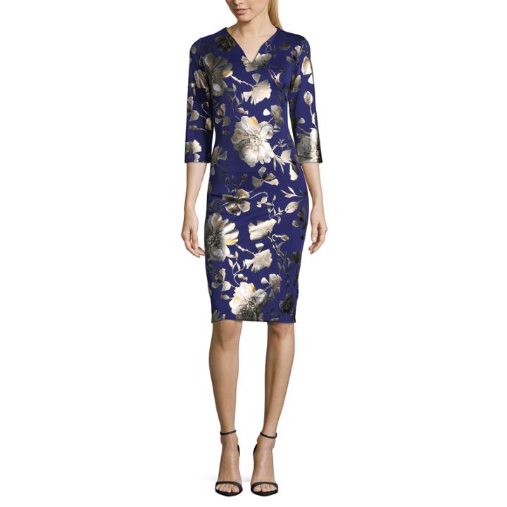 Weslee Rose 3/4 Sleeve Floral Sheath Dress