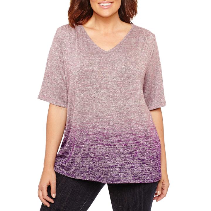 Liz Claiborne Elbow Sleeve V Neck T-shirt-womens Plus