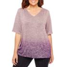 Liz Claiborne Elbow Sleeve V Neck T-shirt-womens Plus