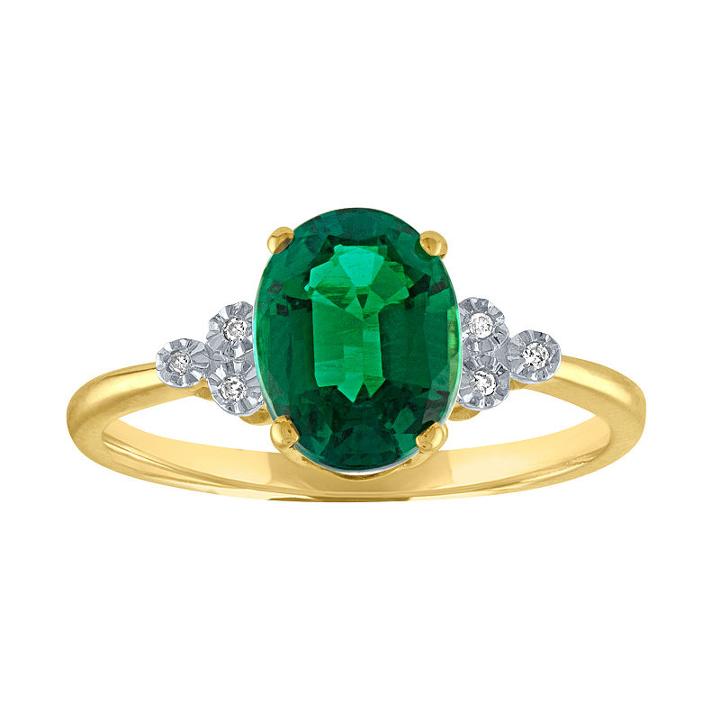 Womens Lab Created Emerald Green 10k Gold Cocktail Ring