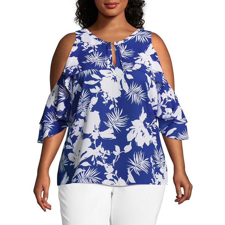 Bold Elements Cold Shoulder Woven Blouse-plus