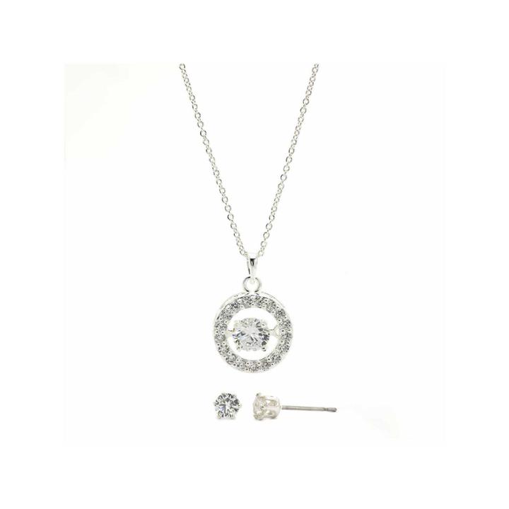 Sparkle Allure Clear Cubic Zirconia Round Heartbeat Pendant With Stud Earrings